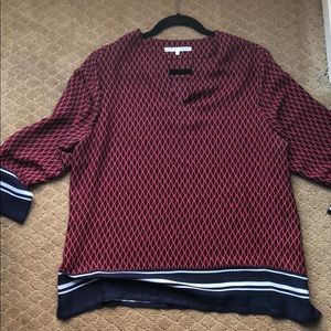 violet and clair navy and red chevron vneck top